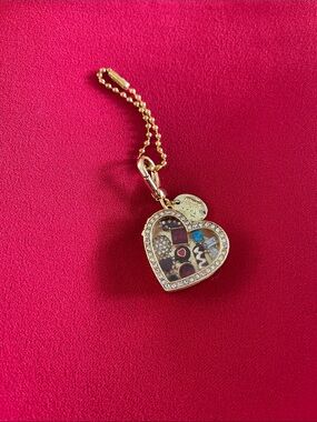 Gold Heart Locket Charm Keychain with Crystal Border